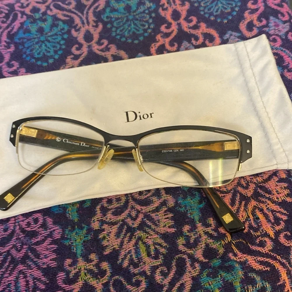 Dior Black and Gold Semi-Rimless Glasses